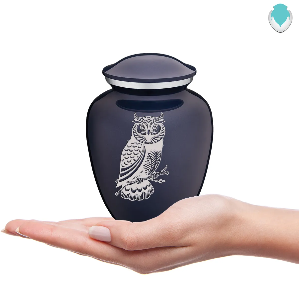 Medium Embrace Cobalt Blue Owl Cremation Urn