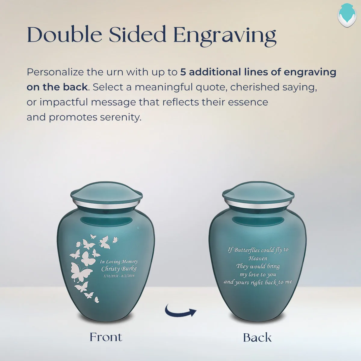 Medium Embrace Teal Butterfly Cremation Urn