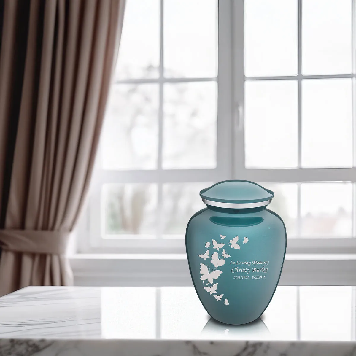 Medium Embrace Teal Butterfly Cremation Urn