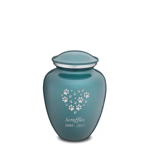 Medium Embrace Teal Heart Paws Pet Cremation Urn