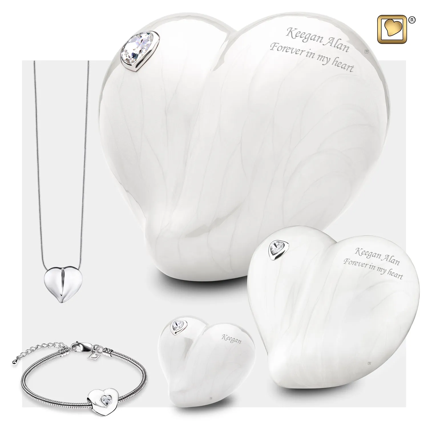 Medium LoveHeart Pearl Cremation Urn