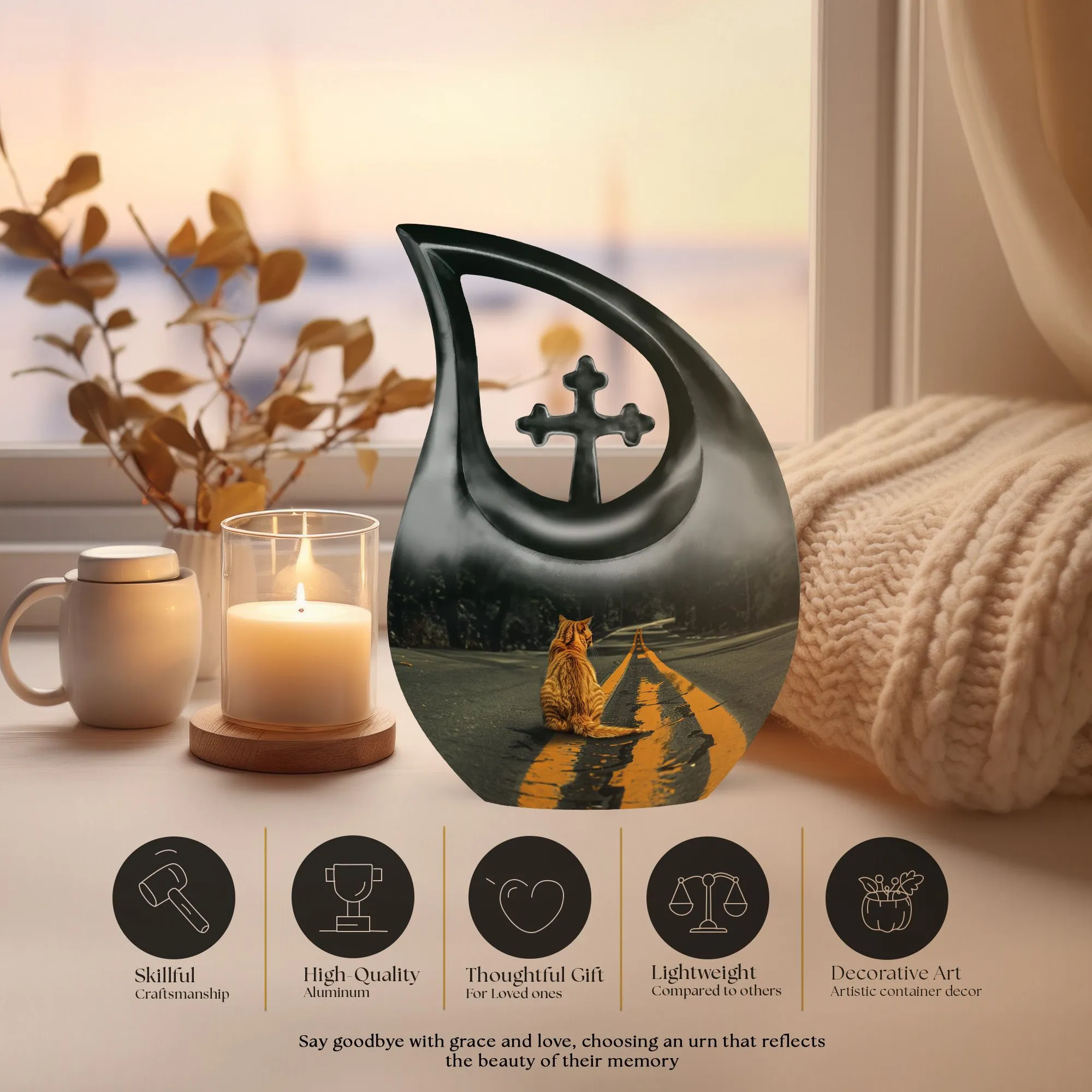 Memorial Orange Cat Urn - A Symbolic Abode for Loved Ones
