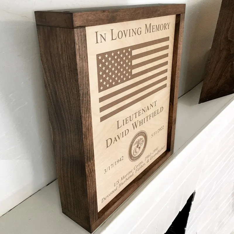 Military Memorial Wall Mounted Wood Cremation Urn Plaque