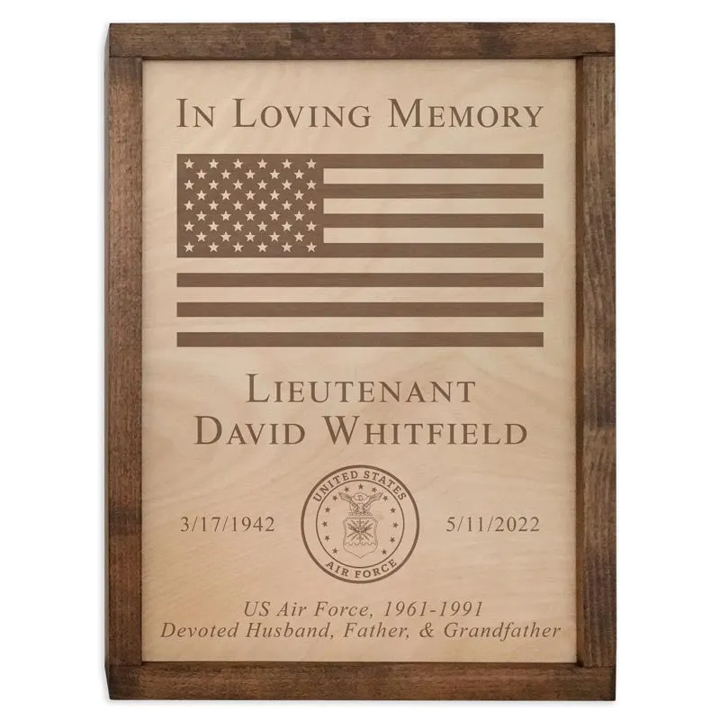 Military Memorial Wall Mounted Wood Cremation Urn Plaque