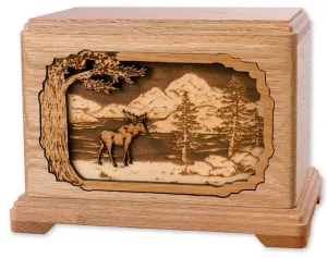 Moose in the Forest Wood Art Cremation Urn
