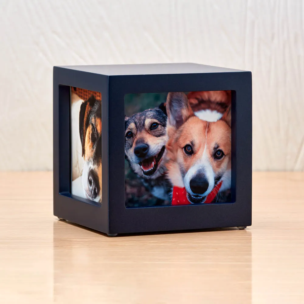 Navy Pet Photo Cube Urn In Extra Small