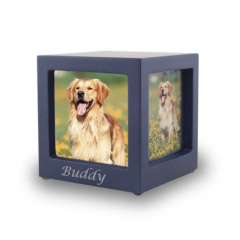 Navy Pet Photo Cube Urn In Extra Small