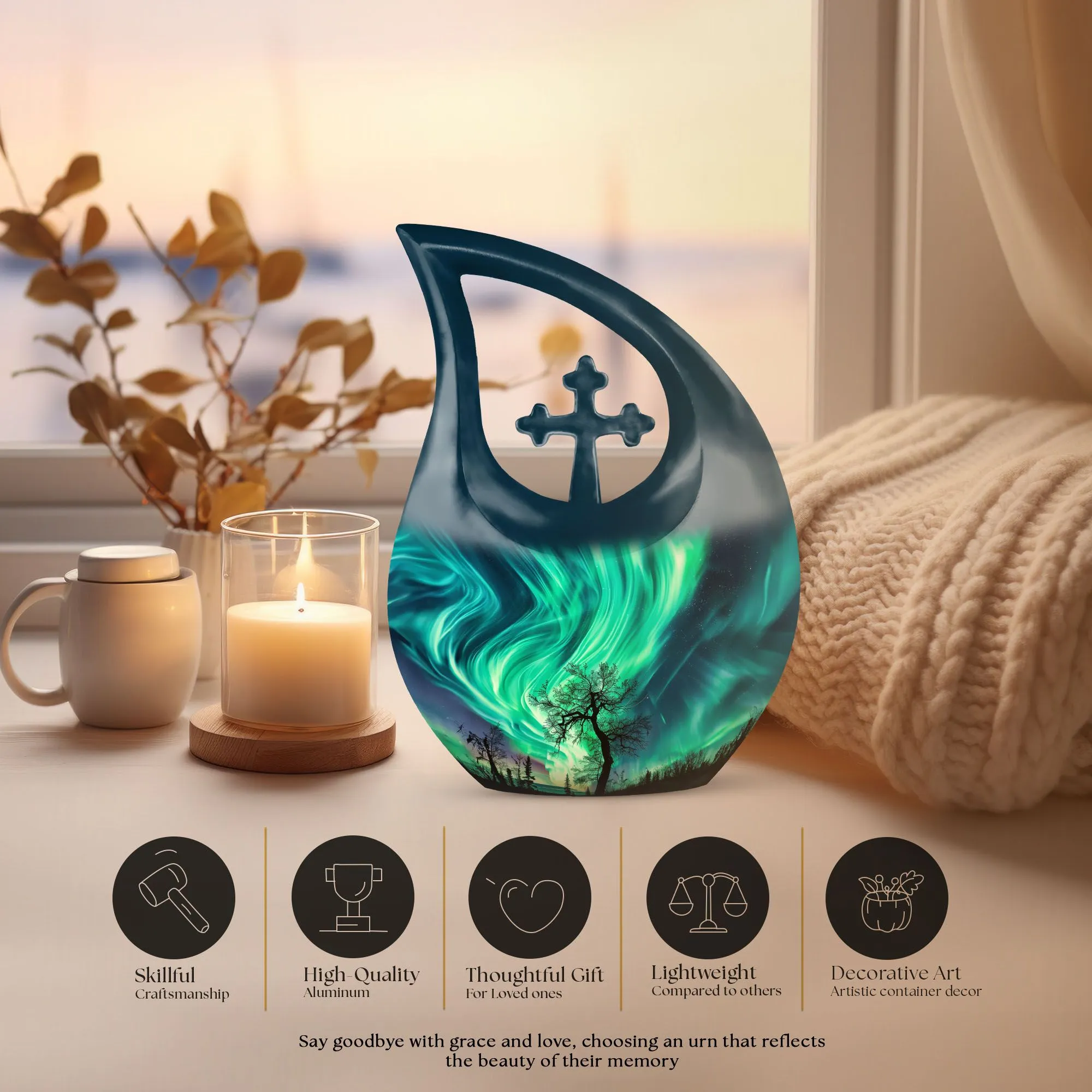 Northern Lights :Extra Large Cremation Urn For Human Ashes