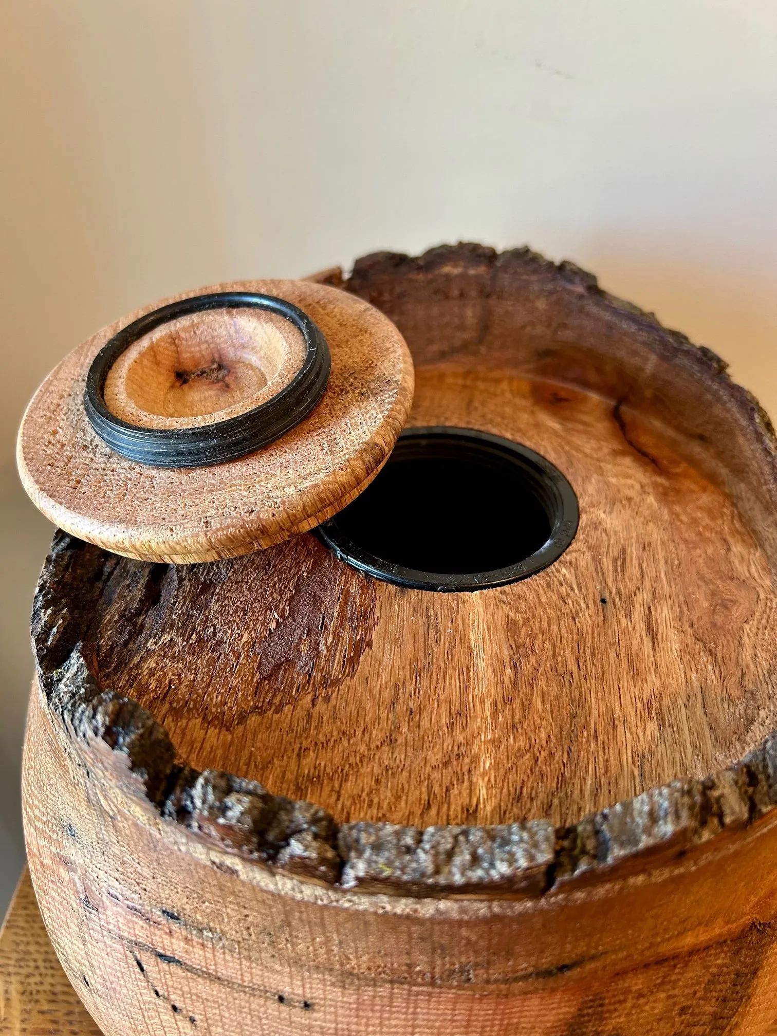 Oak Turned Urn with Natural Edge 50