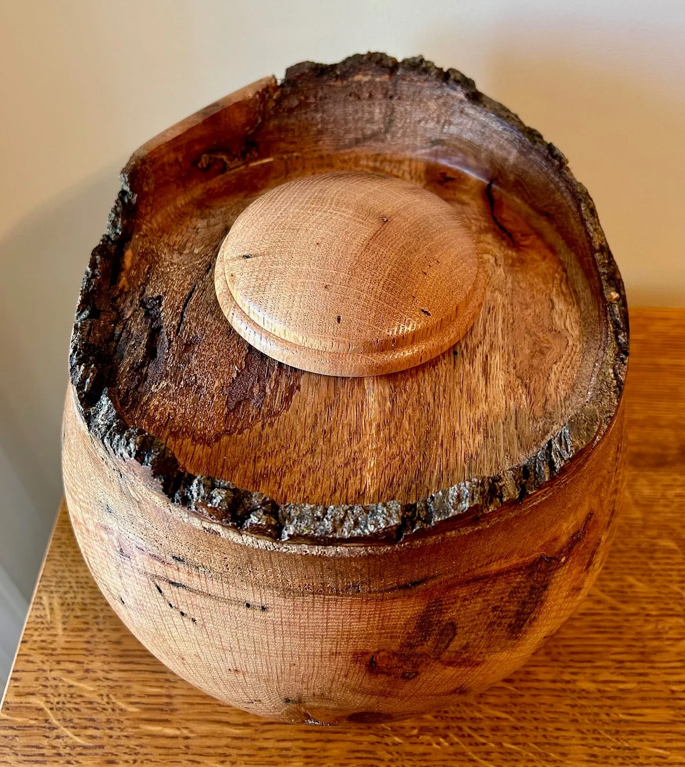 Oak Turned Urn with Natural Edge 50