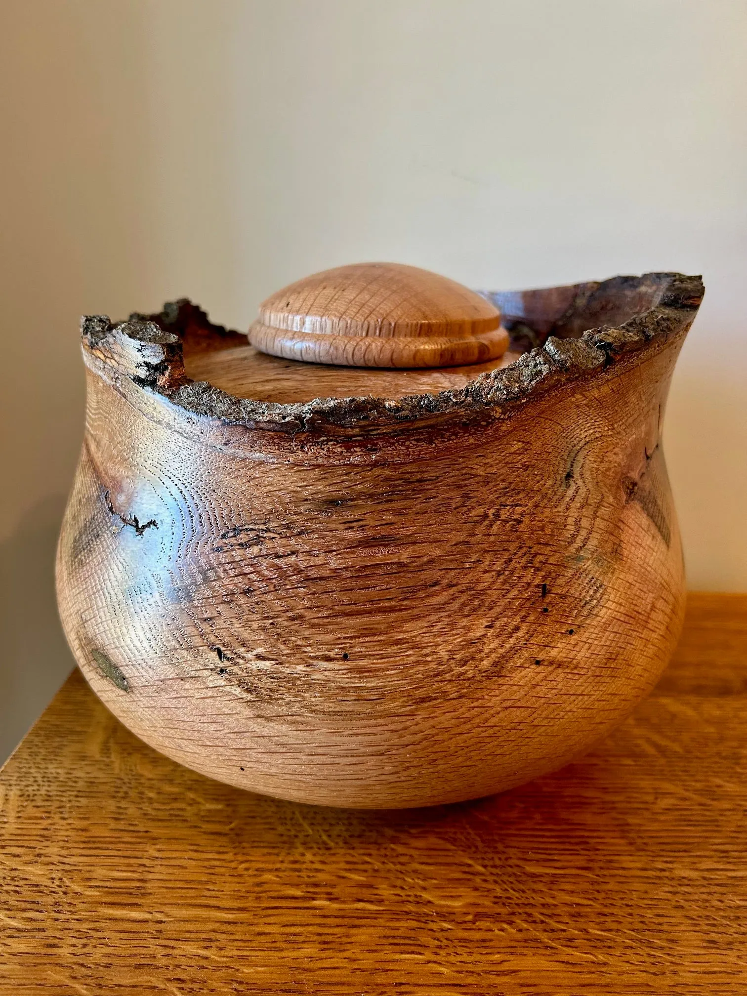 Oak Turned Urn with Natural Edge 50