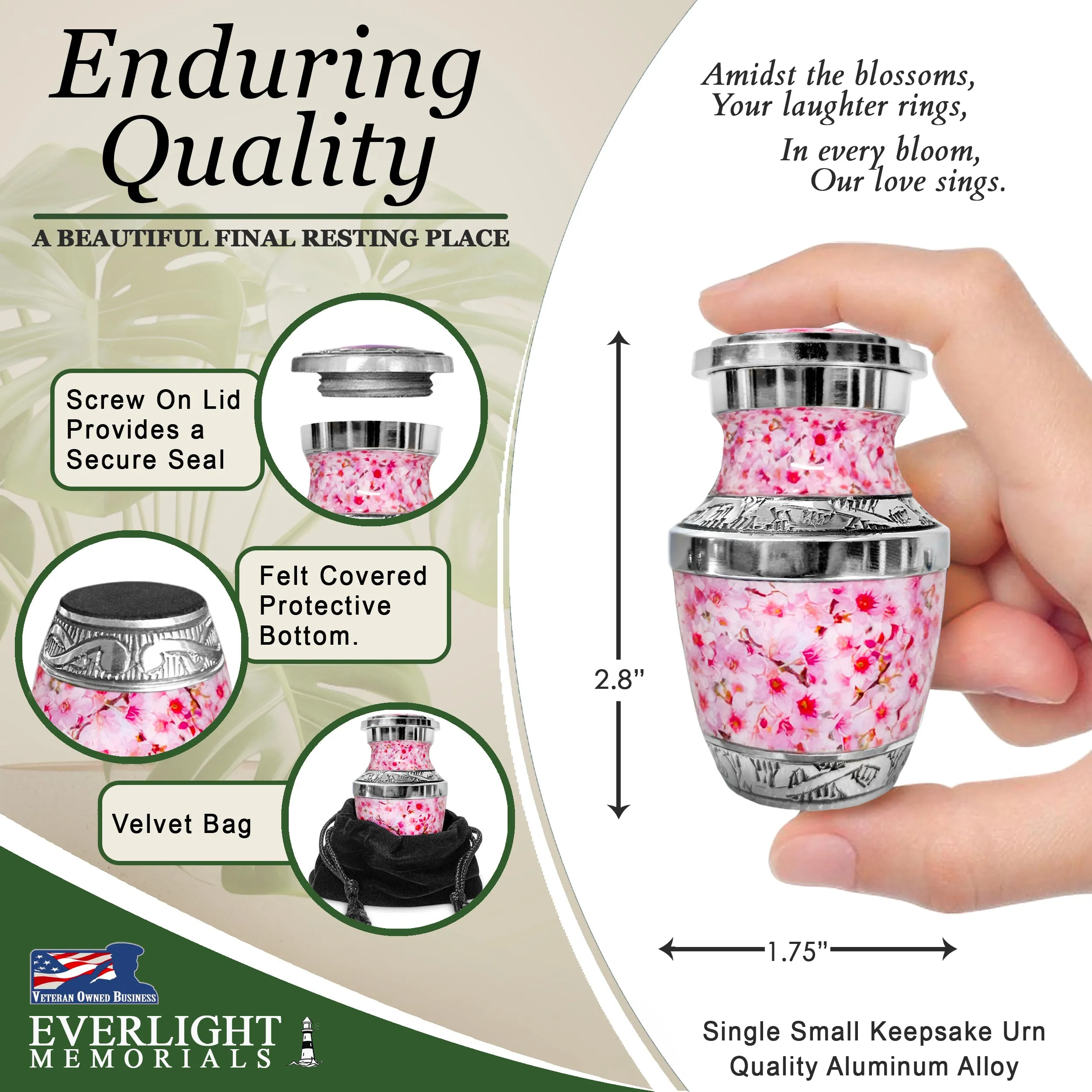Pink Cherry Blossom Small Keepsake Urn for Ashes