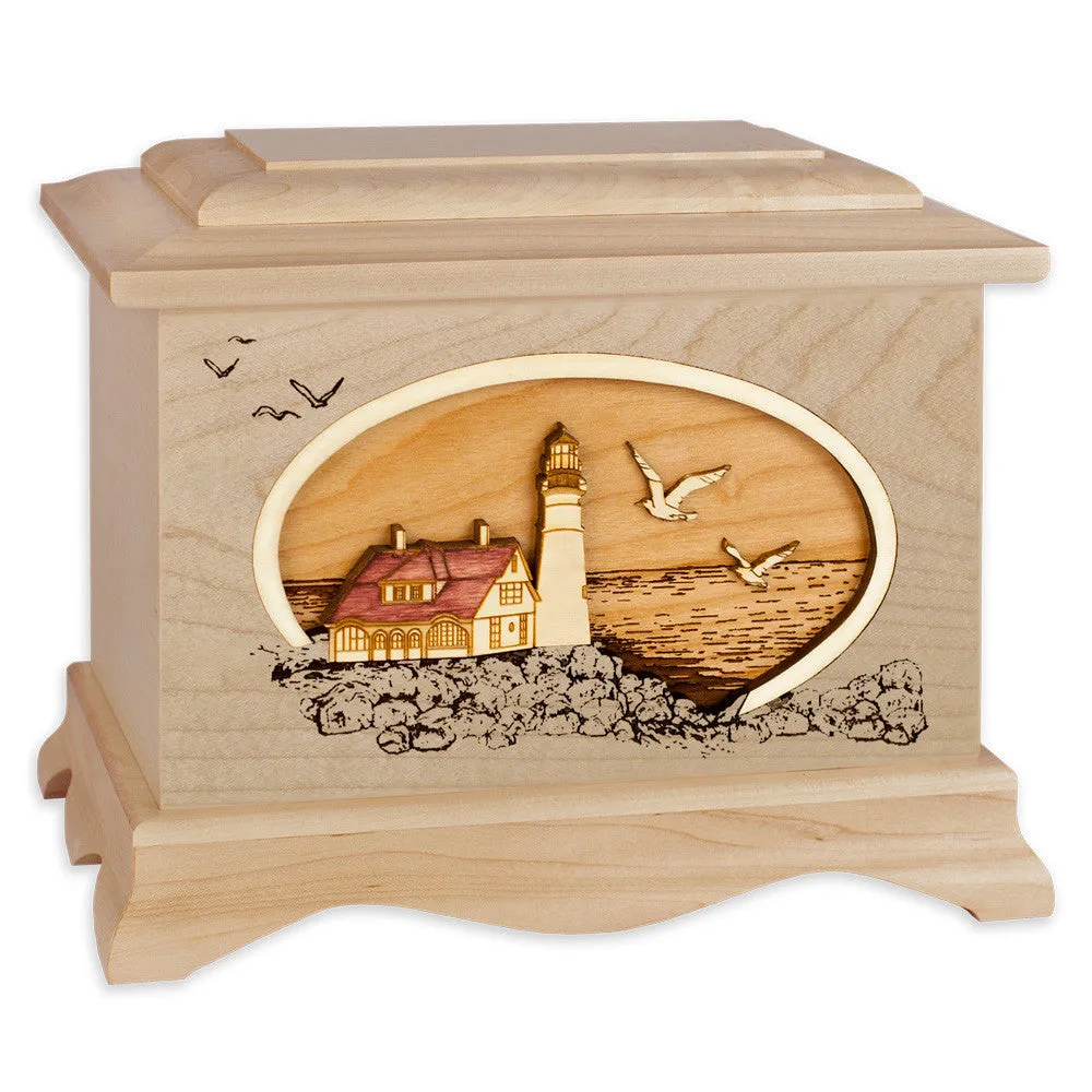 Portland Head Lighthouse Cremation Urn with Wood Art Inlay