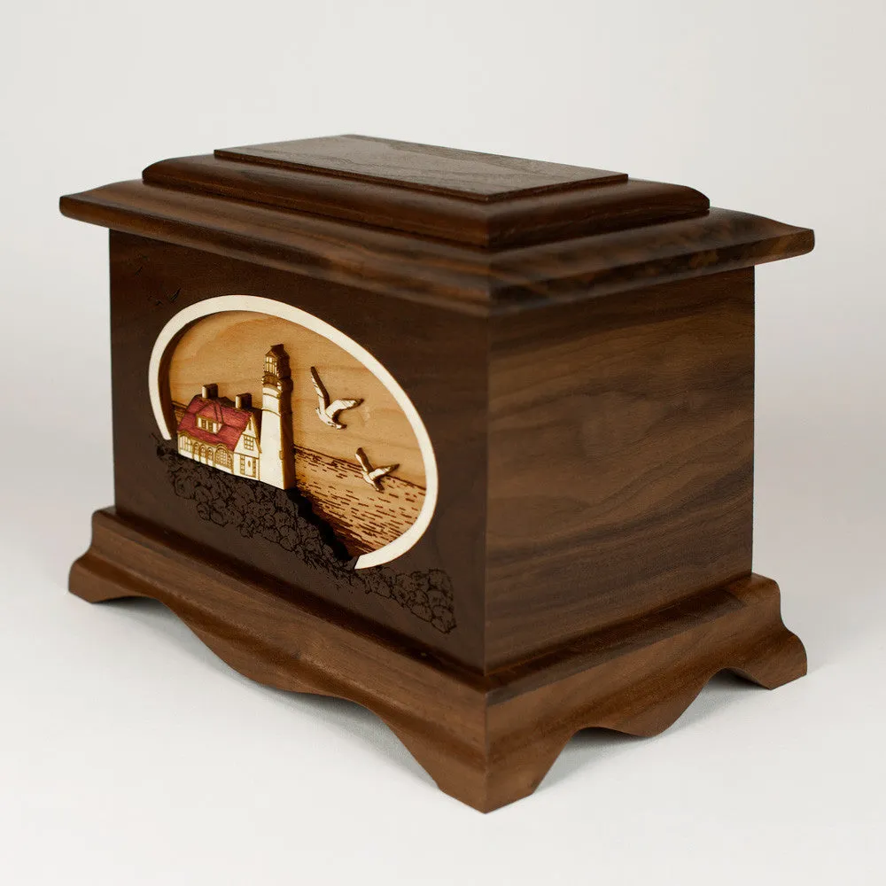 Portland Head Lighthouse Cremation Urn with Wood Art Inlay