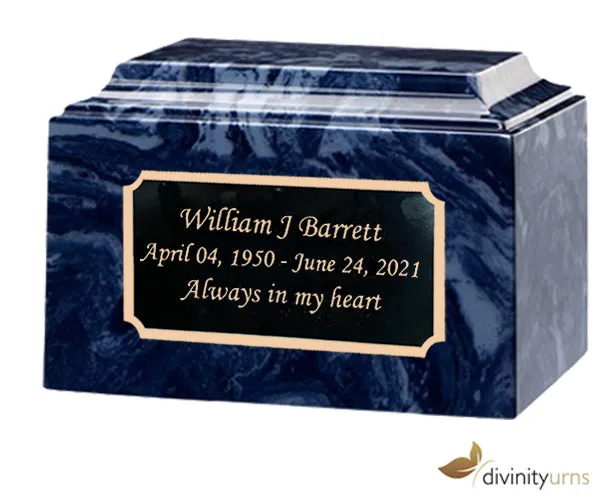 Prussian Blue Cultured Marble Cremation Urn