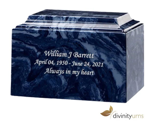 Prussian Blue Cultured Marble Cremation Urn