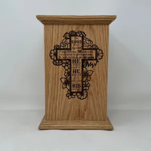 Psalm 23 Cross Urn in Oak