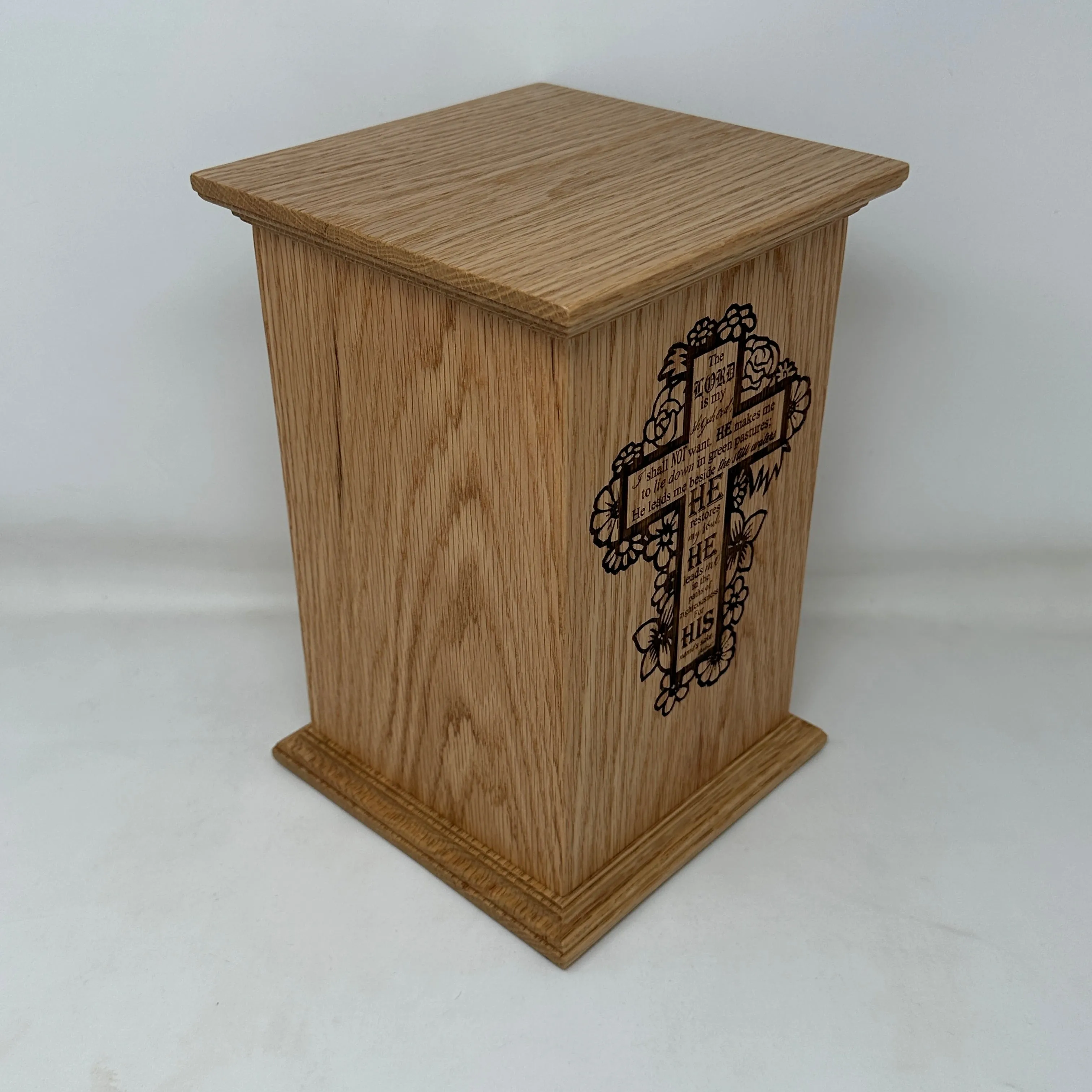 Psalm 23 Cross Urn in Oak