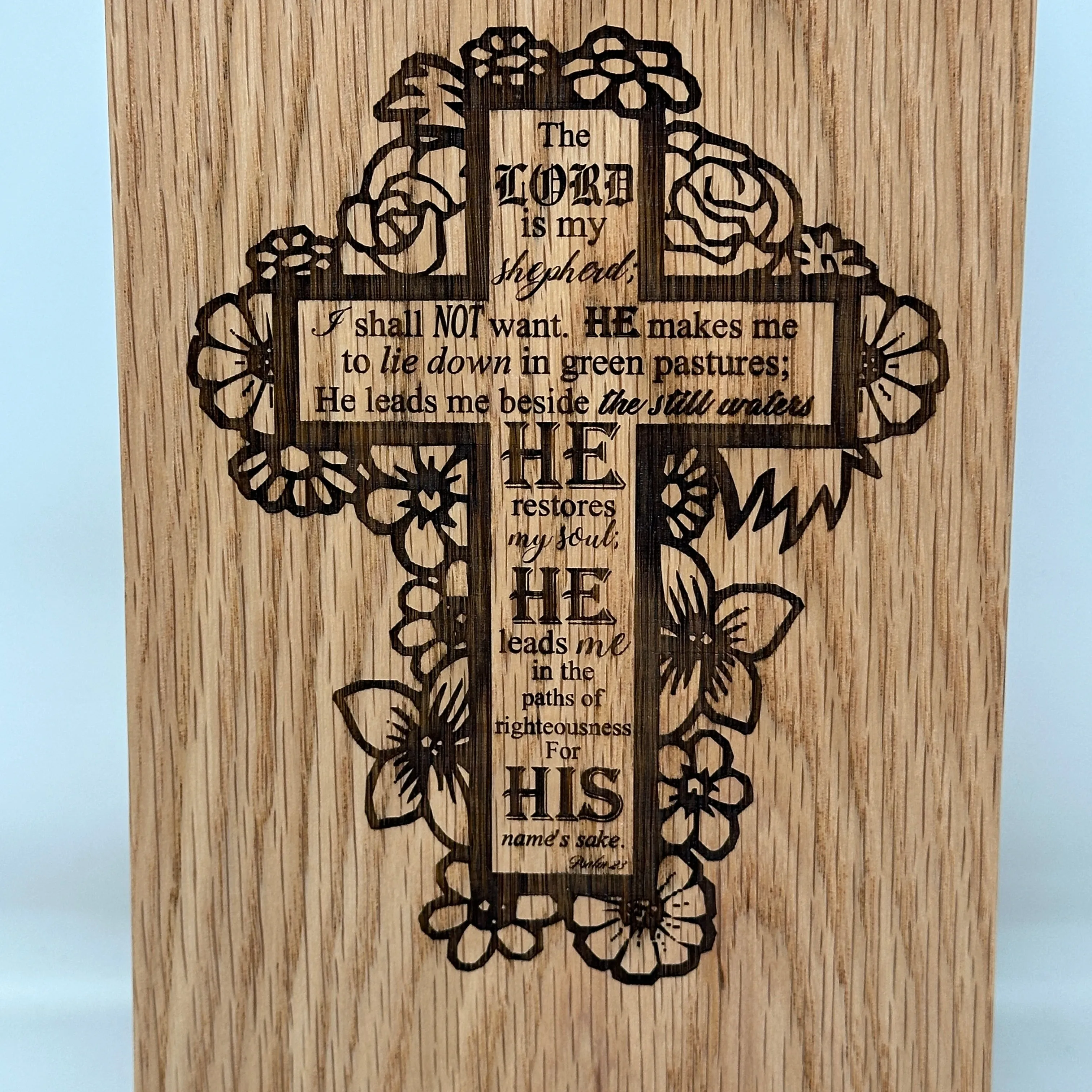 Psalm 23 Cross Urn in Oak
