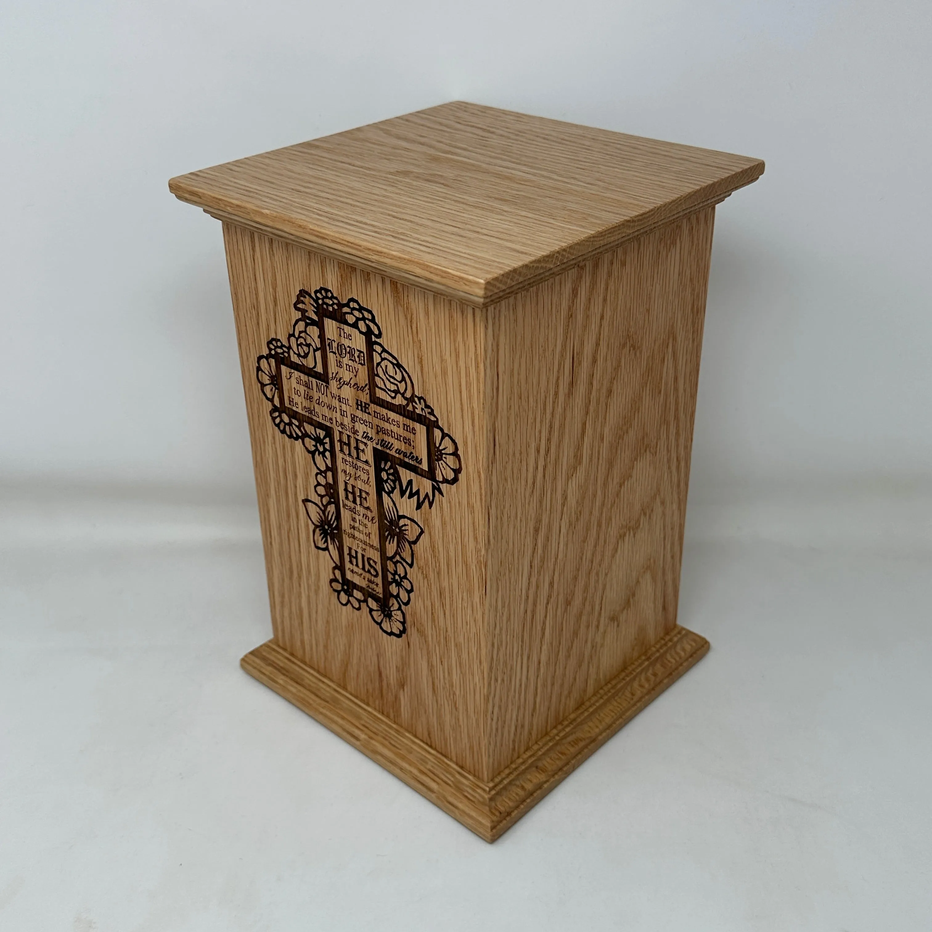 Psalm 23 Cross Urn in Oak
