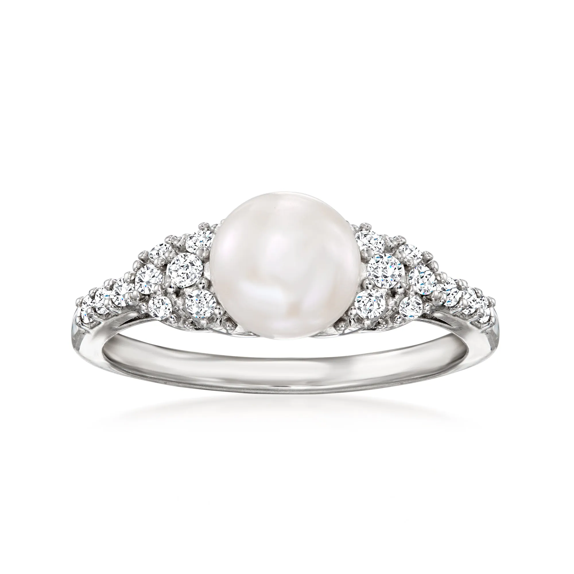 Ross-Simons 7-7.5mm Cultured Pearl and . White Topaz Jewelry Set: Pendant Necklace and Ring in Sterling Silver