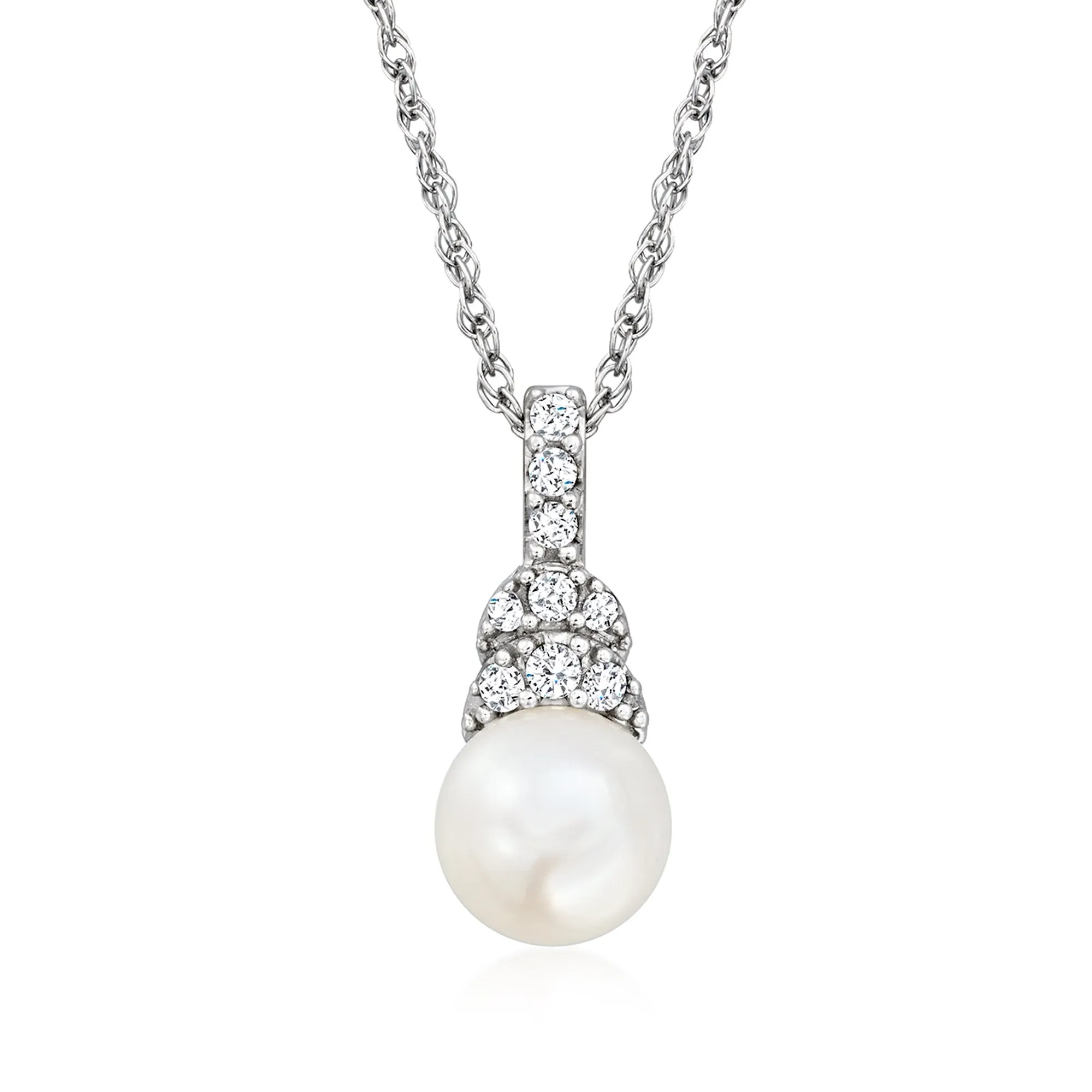 Ross-Simons 7-7.5mm Cultured Pearl and . White Topaz Jewelry Set: Pendant Necklace and Ring in Sterling Silver