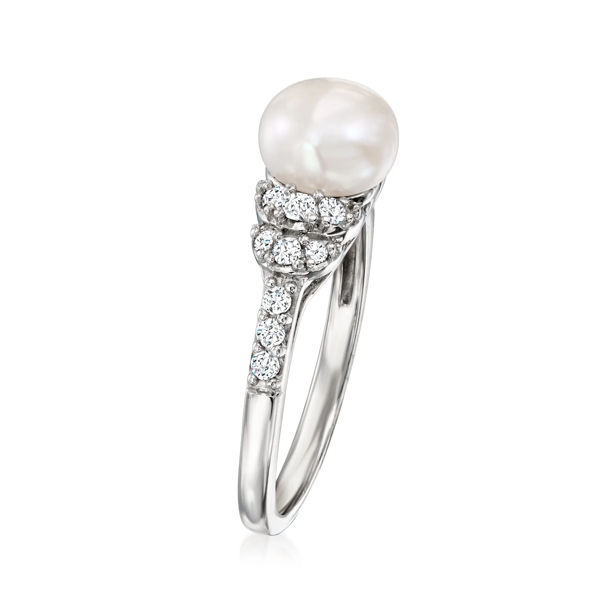 Ross-Simons 7-7.5mm Cultured Pearl and . White Topaz Jewelry Set: Pendant Necklace and Ring in Sterling Silver