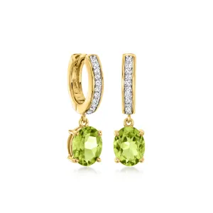 Ross-Simons Peridot and . Lab-Grown Diamond Hoop Drop Earrings in 18kt Gold Over Sterling