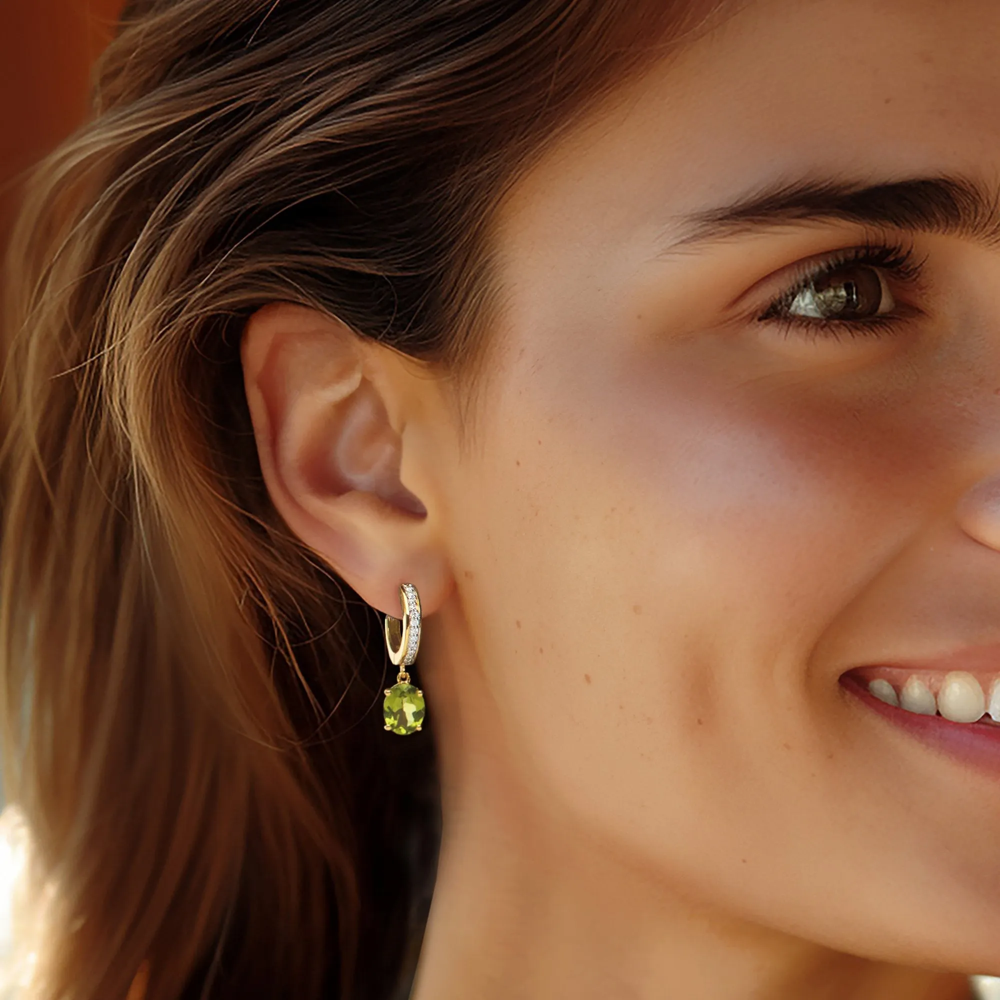 Ross-Simons Peridot and . Lab-Grown Diamond Hoop Drop Earrings in 18kt Gold Over Sterling