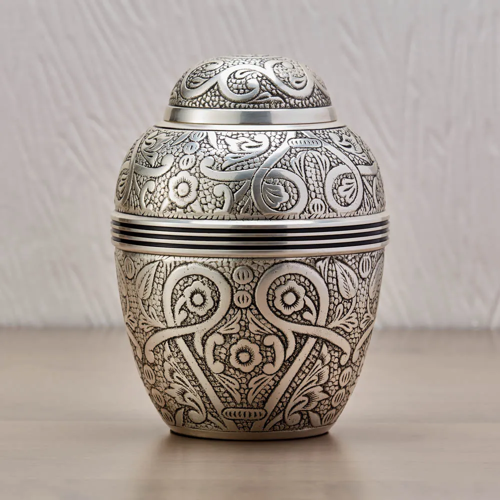 Silver Embossed Pet Urn in Medium