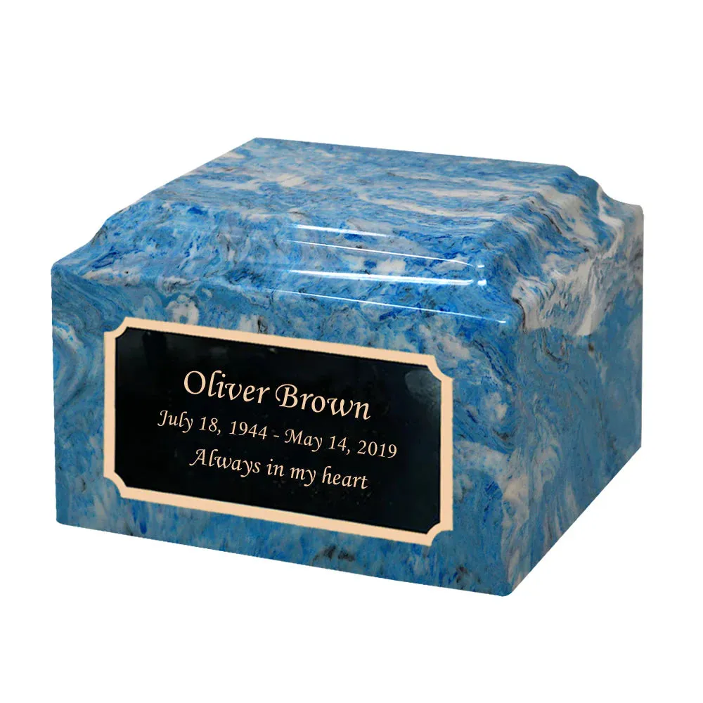 Sky Blue Cultured Marble Cremation Urn