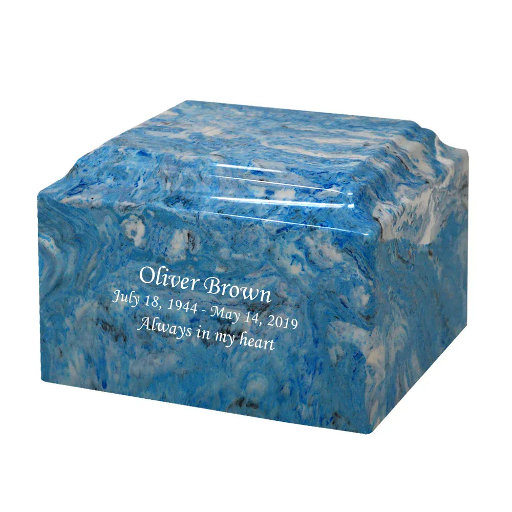 Sky Blue Cultured Marble Cremation Urn