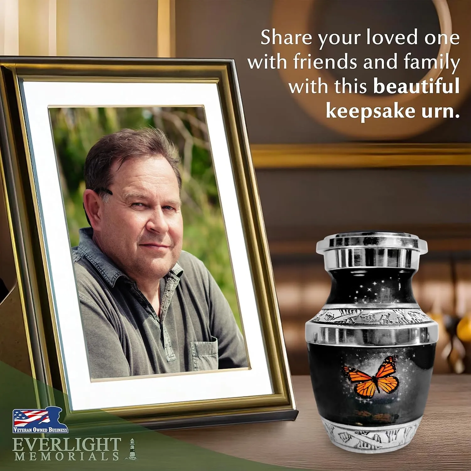 Small Keepsake Urn for Human Ashes - Black Butterfly
