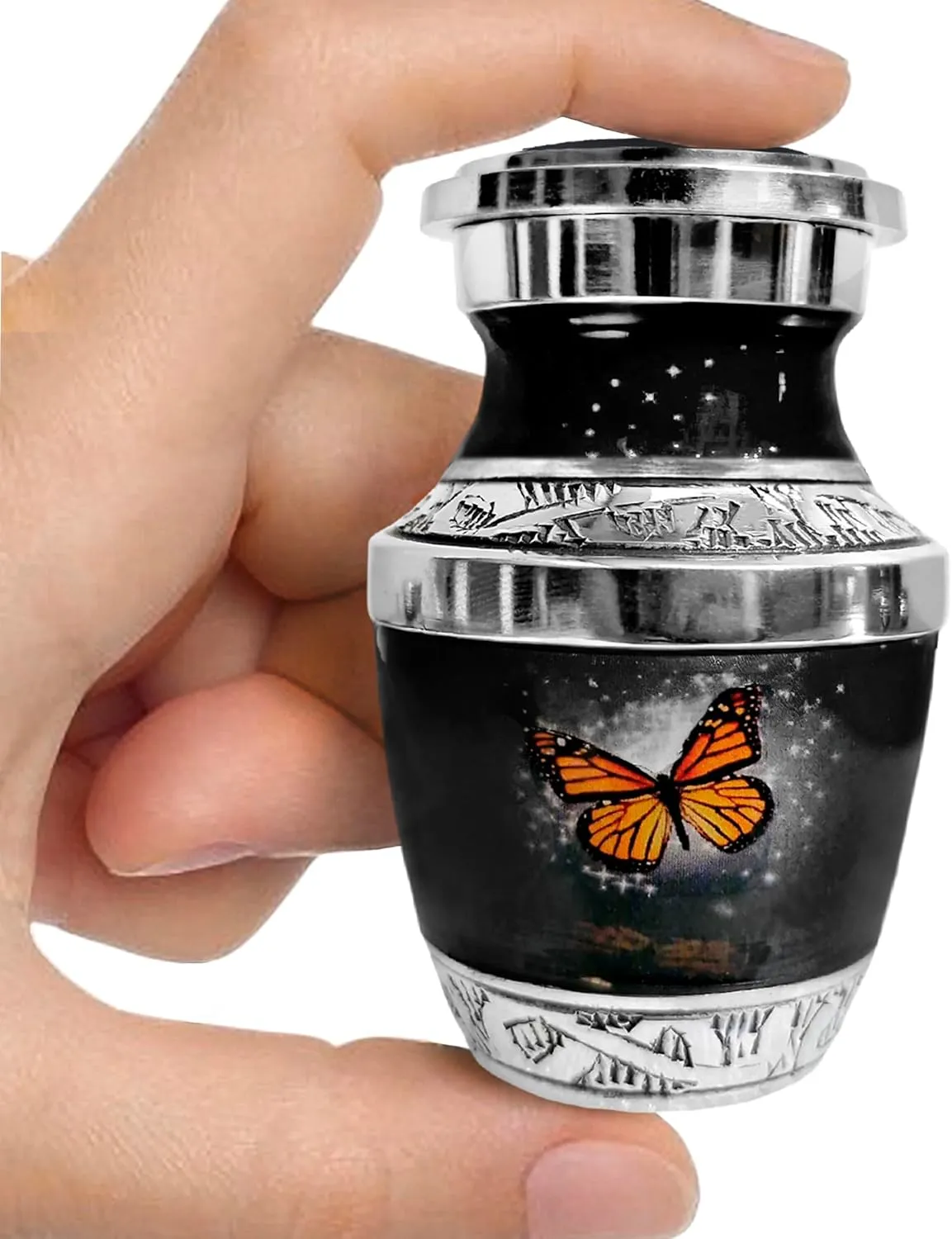 Small Keepsake Urn for Human Ashes - Black Butterfly