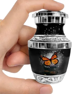 Small Keepsake Urn for Human Ashes - Black Butterfly