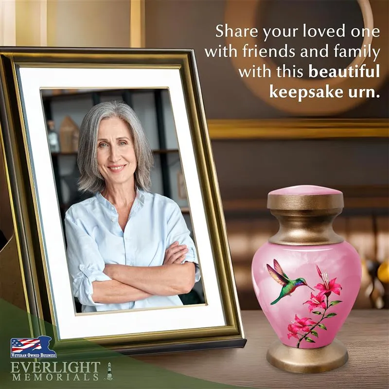 Small Keepsake Urn for Human Ashes - Pink Hummingbird