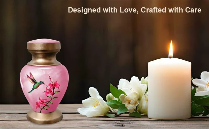 Small Keepsake Urn for Human Ashes - Pink Hummingbird
