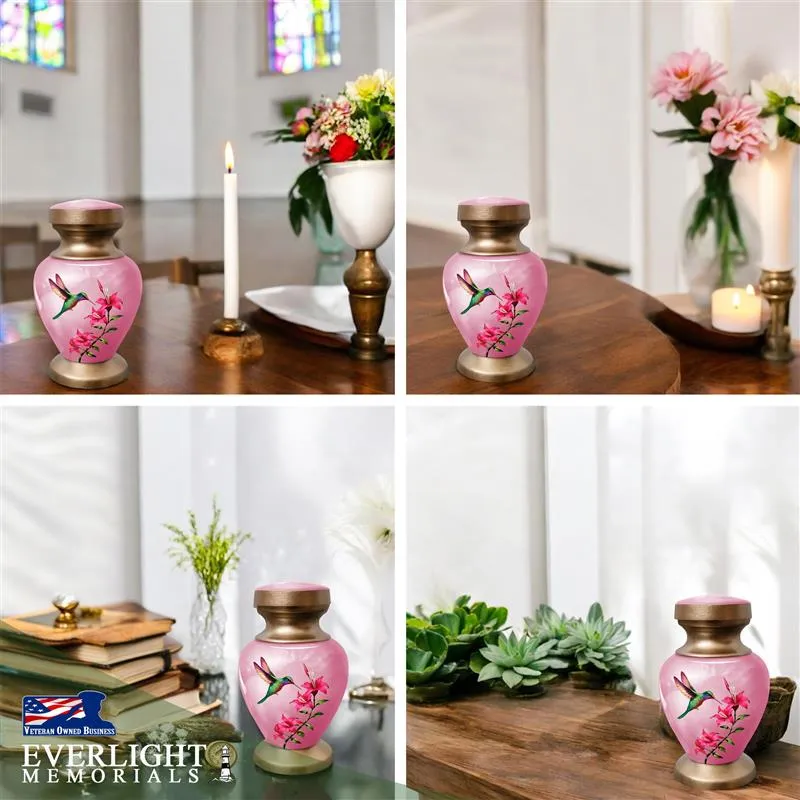 Small Keepsake Urn for Human Ashes - Pink Hummingbird