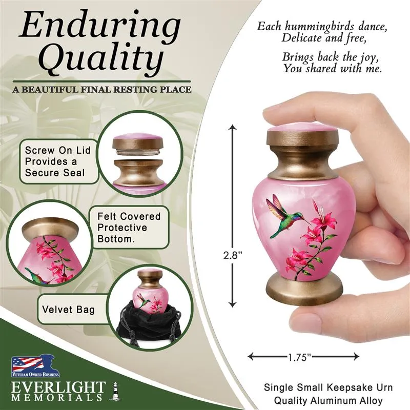 Small Keepsake Urn for Human Ashes - Pink Hummingbird