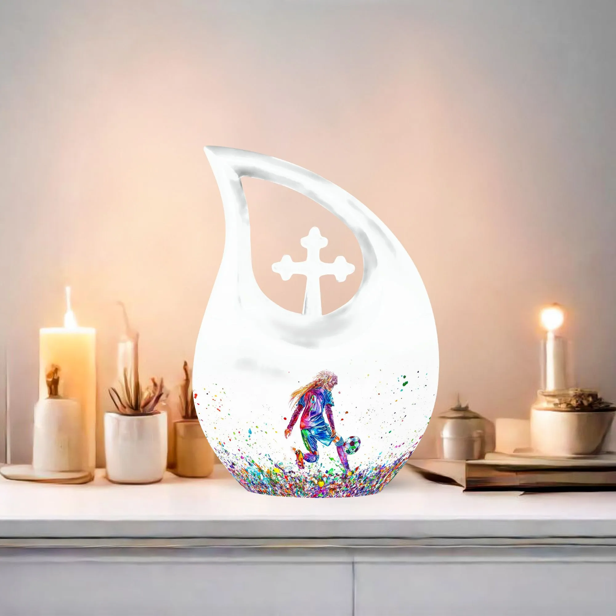 Soccer Celebration: Customizable Memorial Urn Honoring Mothers