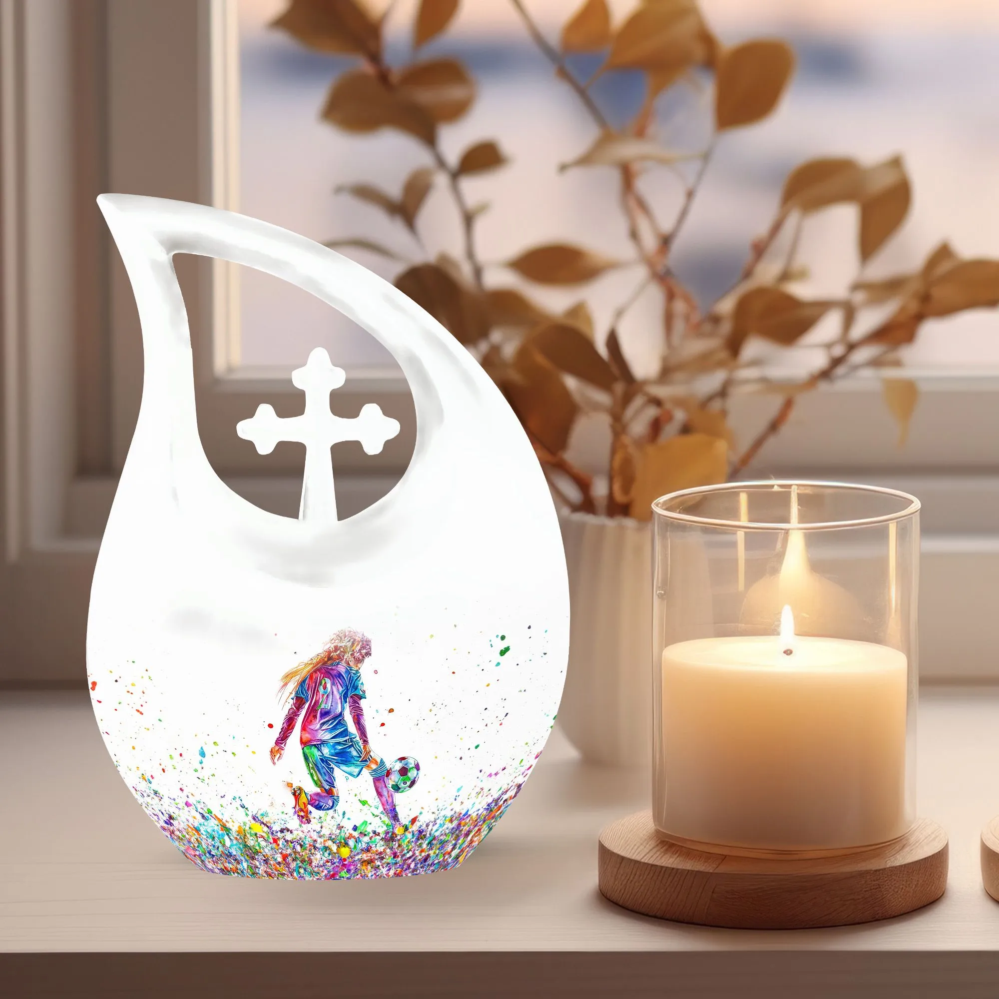Soccer Celebration: Customizable Memorial Urn Honoring Mothers