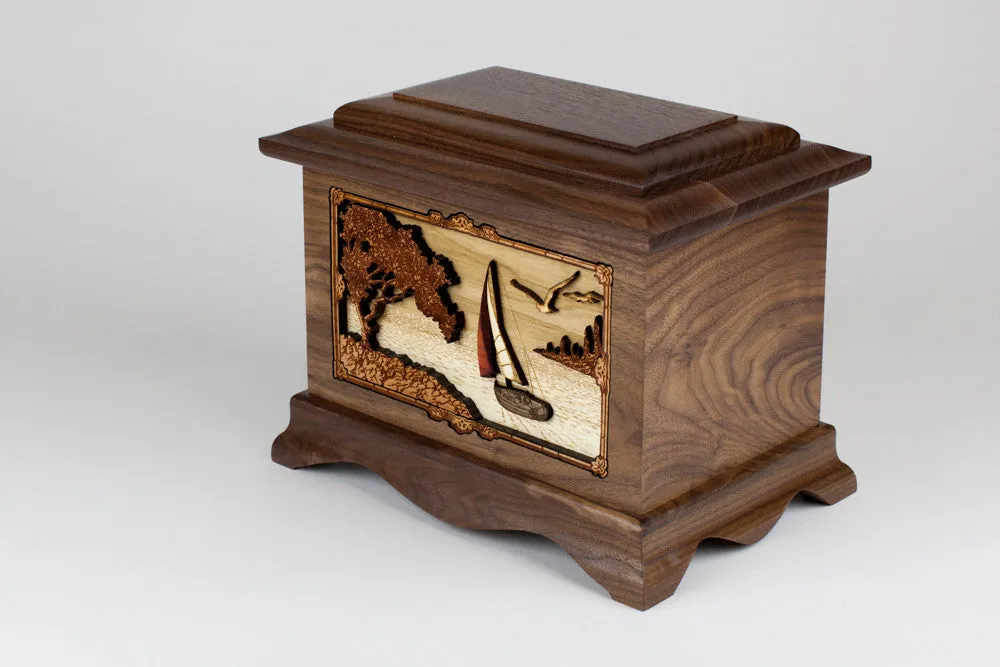 Soft Breezes Sailing Cremation Urn with Wood Inlay Art