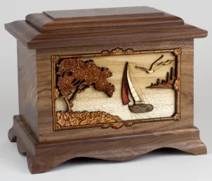 Soft Breezes Sailing Cremation Urn with Wood Inlay Art