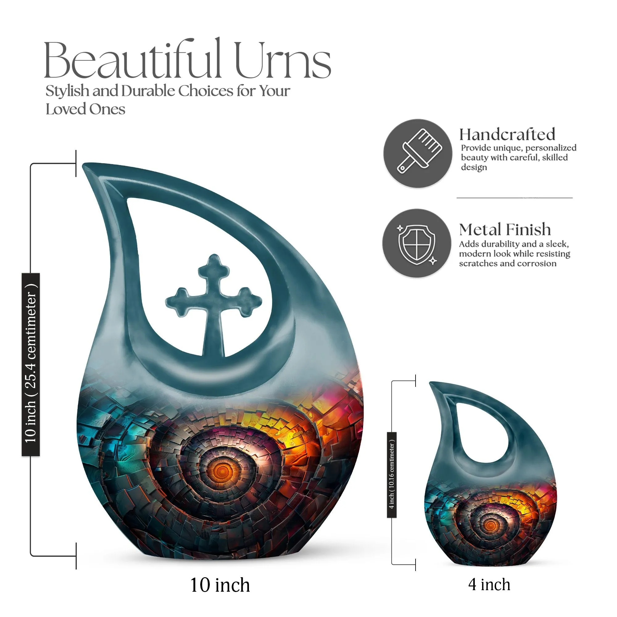 Spiral Urn : Double Memorial Urn with Cross Drop Design