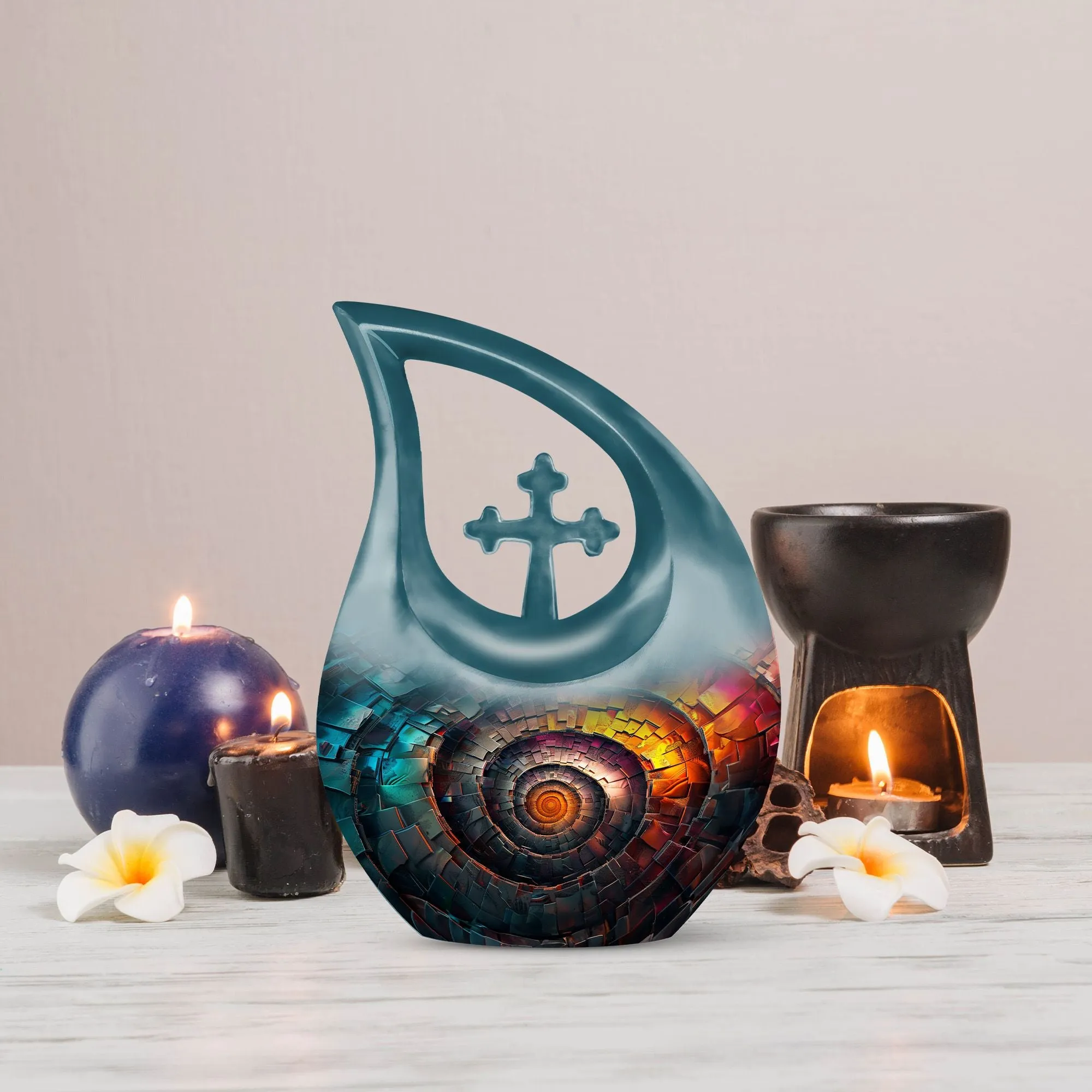 Spiral Urn : Double Memorial Urn with Cross Drop Design