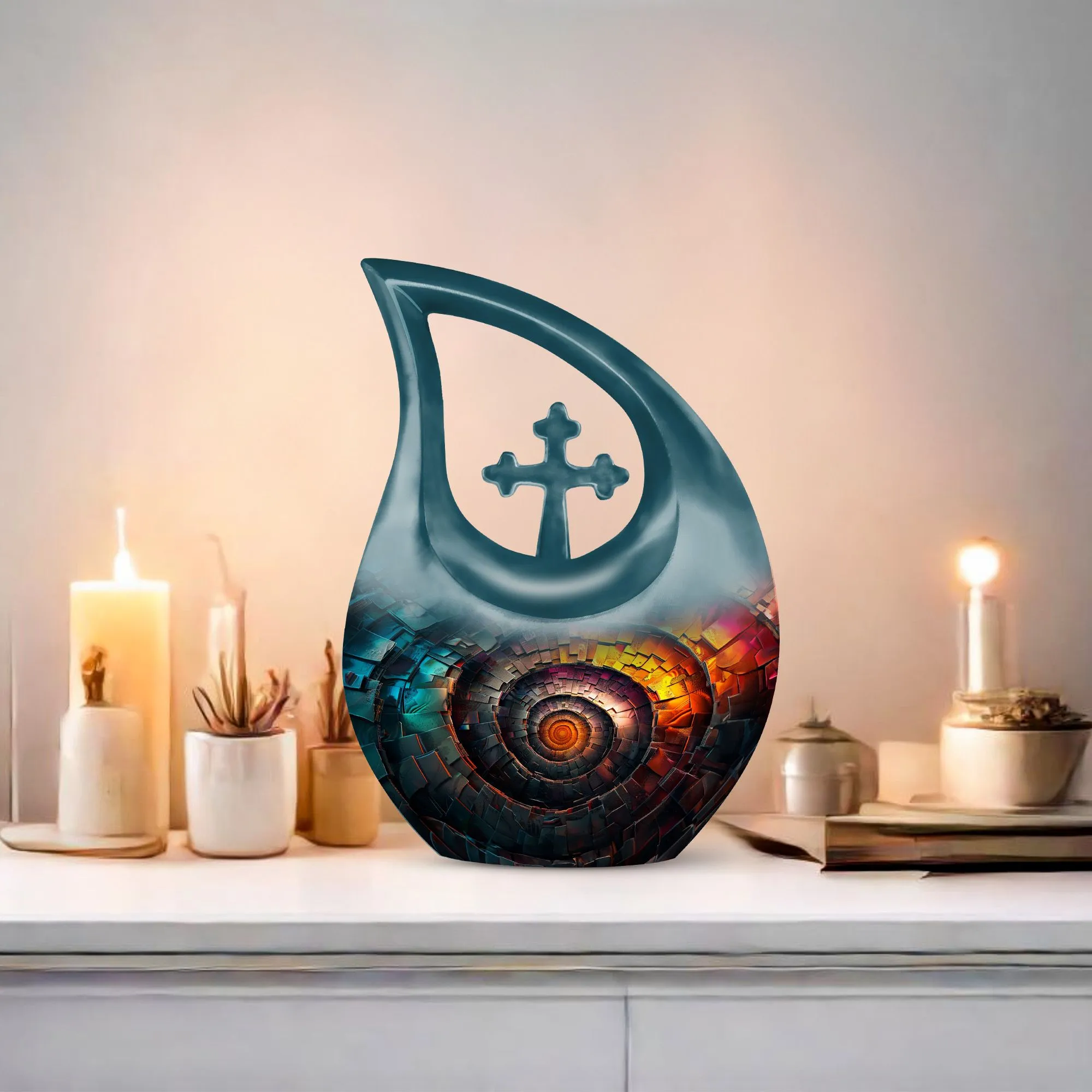 Spiral Urn : Double Memorial Urn with Cross Drop Design