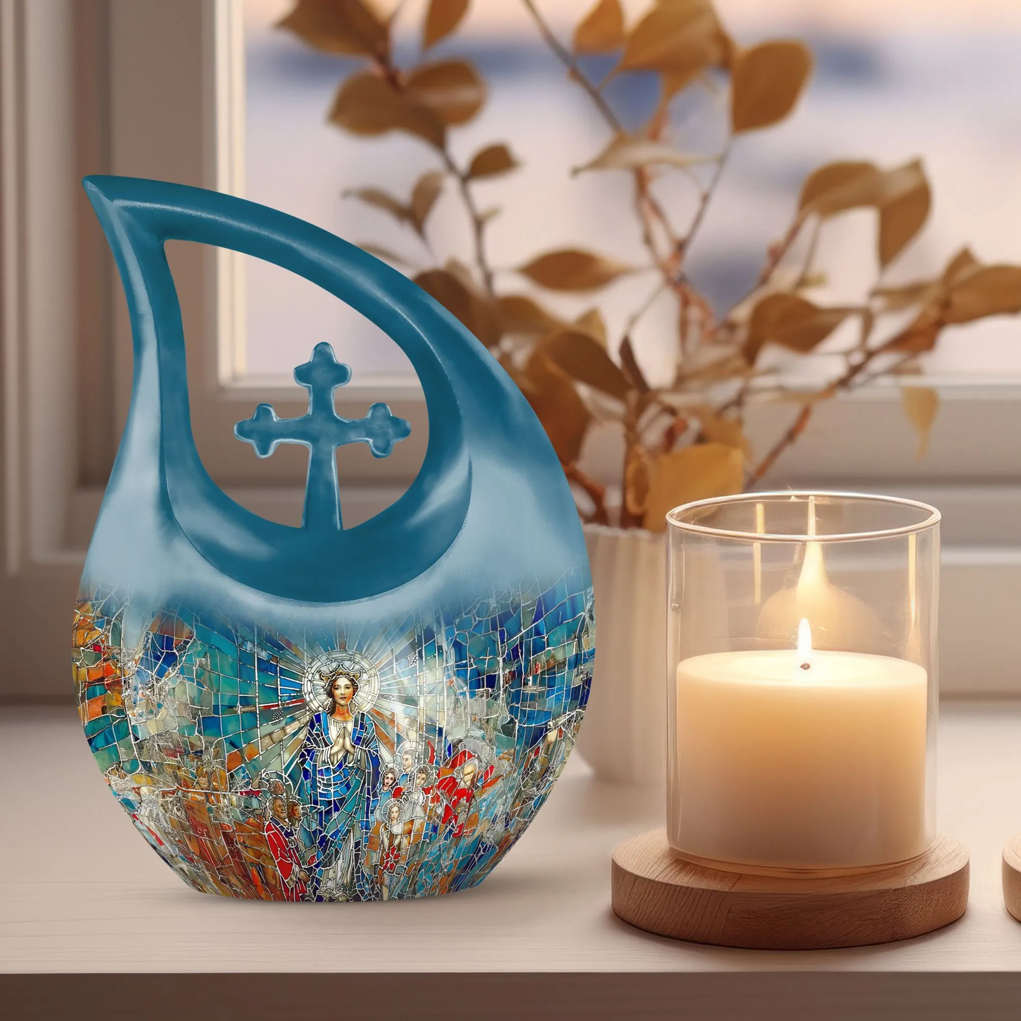 Stained Glass Urn: Adult Cremation Urn For Human Ashes Remans