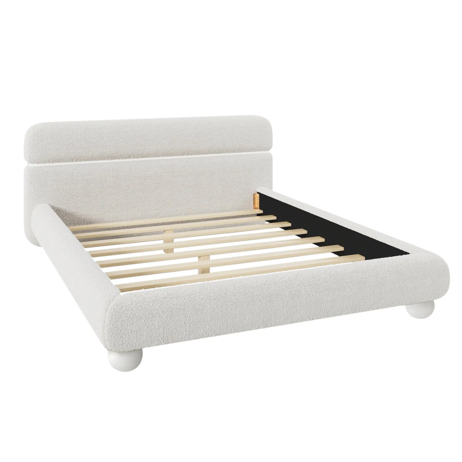 Streamdale Queen Bed: Teddy Boucle, Curved Design