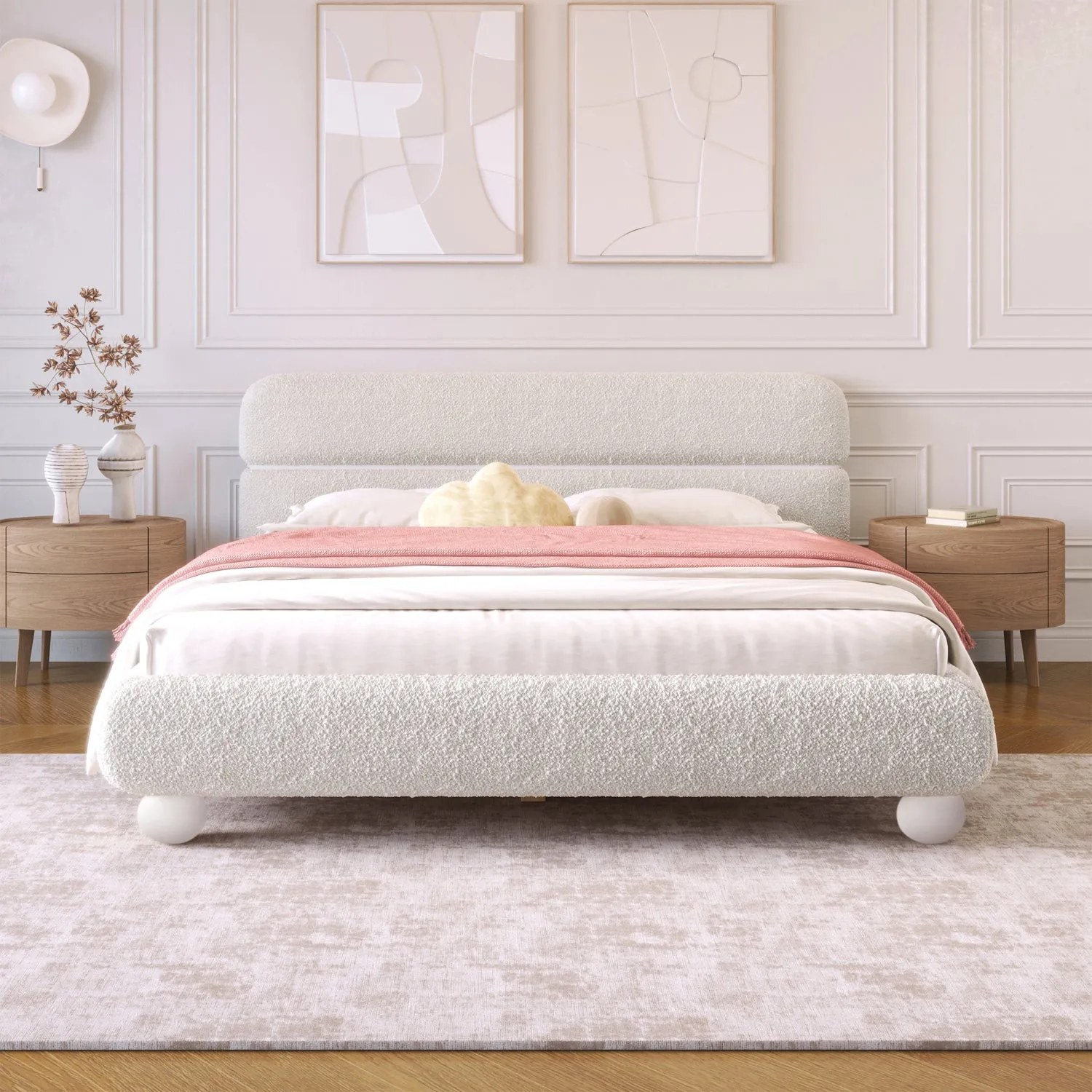 Streamdale Queen Bed: Teddy Boucle, Curved Design