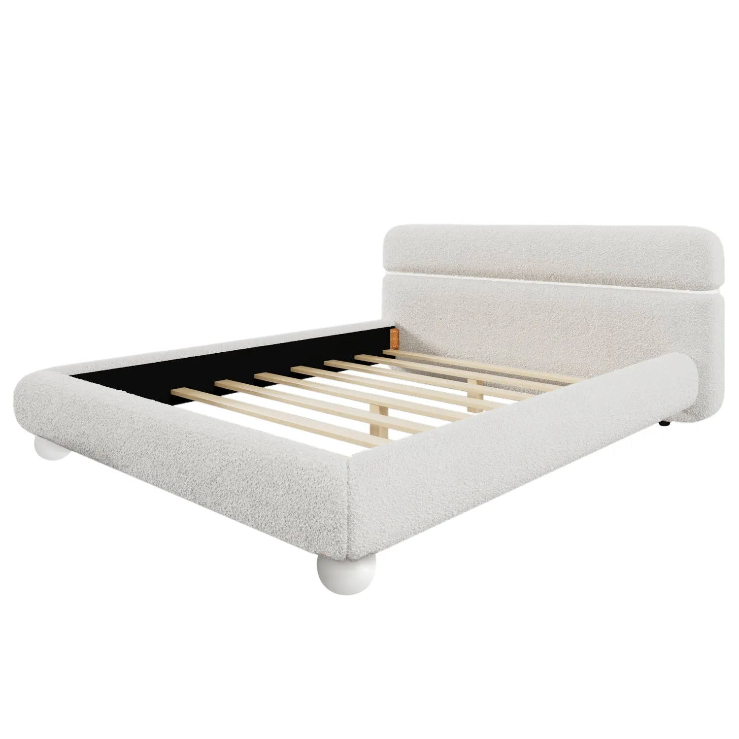 Streamdale Queen Bed: Teddy Boucle, Curved Design